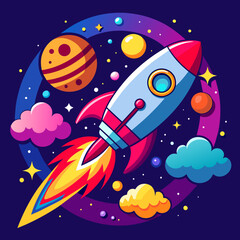 Naklejka premium rocket missile space rocket starship space galaxy planet universe cosmos world vector future stars eternity
