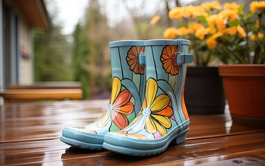Whimsical Door Decor with Rain Boots in Spring