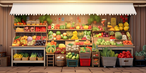 Colorful Array of Fresh Fruits on Display at Local Greengrocer, A display arranges fruits and vegetables of various, A grocery store with a display of fruit and vegetables.