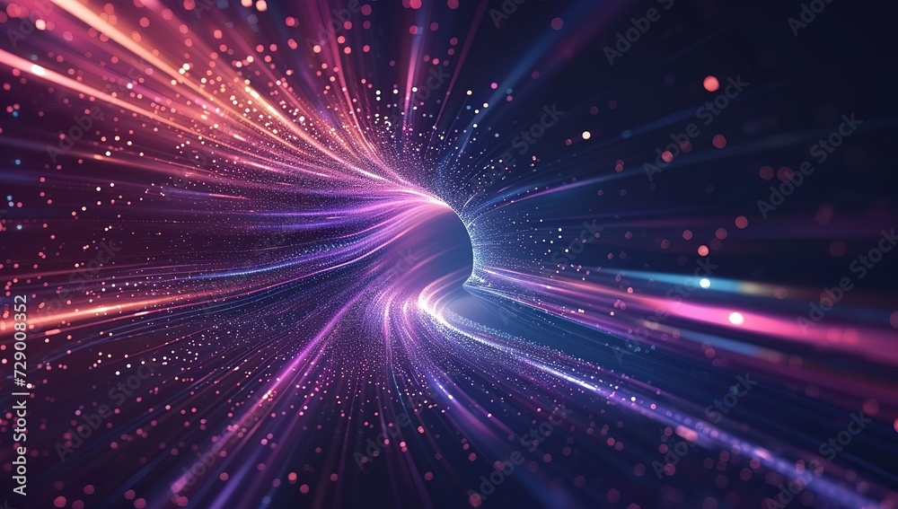 Wall mural bright burst of light and particles in space. the concept of speed and travel through time and space