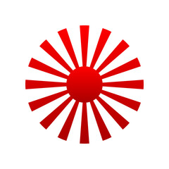 Red sun with sunlight rays circle japanese style icon vector design