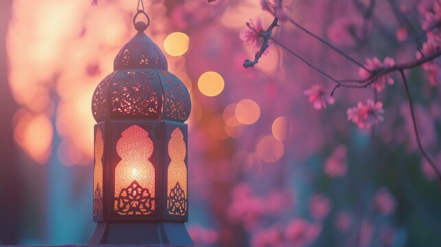 Ramadan Lantern, A Symbolic Islamic Eid Mubarak Background, Illuminated with Spiritual Significance.