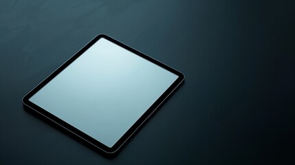 An elegant blank tablet screen with a slim profile, resting on a smooth surface. - obrazy, fototapety, plakaty