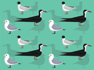 Fototapeta premium Bird Gull Kittiwake Skimmer Cute Seamless Wallpaper Background