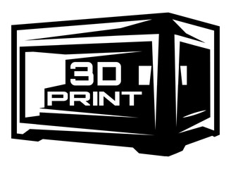 3D printer icon. Vector monochrome template. Element for design