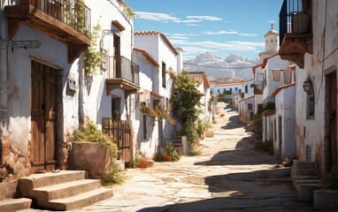 Fototapeta na wymiar A Road in a Spanish Town with Whitewashed Alleyways