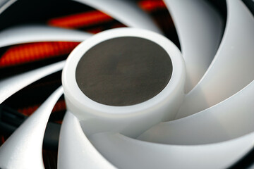 Close up of a cooler computer fan