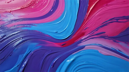 Realistic colorful paint brush. thick red blue and purple acrylic oil paint  on transparent wall