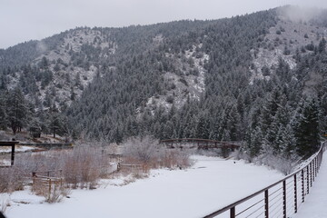 Fototapeta na wymiar Photo of xClear Creek Canyon or Clear Creek Trail and Water Park in Golden Colorado in Winter