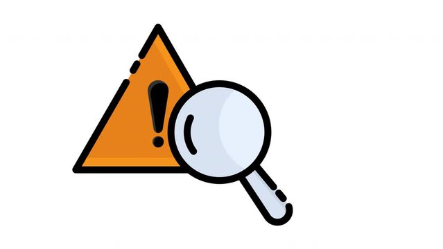 problem identification animated.  alert sign with magnifying glass a animated. suitable for warning and notifications. notification concept illustration