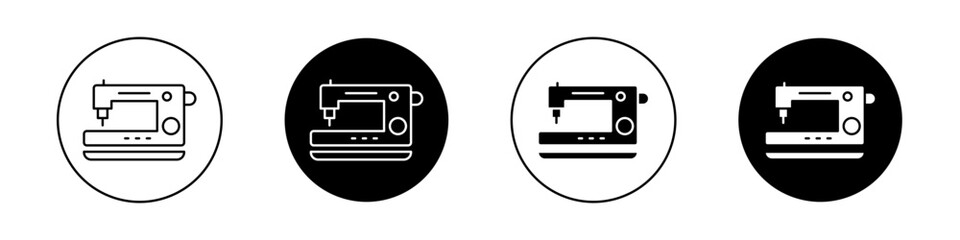 Sewing Machine Icon Set. Sewing Vintage Tailor Vector Symbol in a black filled and outlined style. Handcraft Needlework Sign.