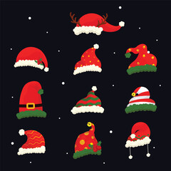 hats for santa claus set collection icon vector illustration