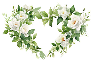 Fototapeta premium watercolor painting realistic love wreath of pink rose branches and leaves on white background. Clipping path included.