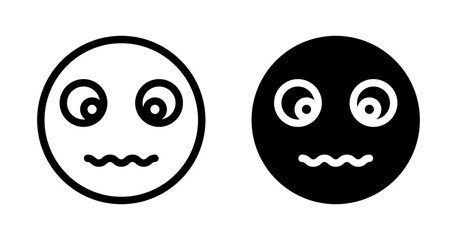 Hypnotized Emoji Line Icon Set. Abstract Eye Crazy Face Symbol in black and blue color.