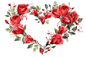 watercolor painting realistic love wreath of pink rose branches and leaves on white background. Clipping path included.