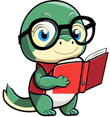 cartoon turtle reading a book