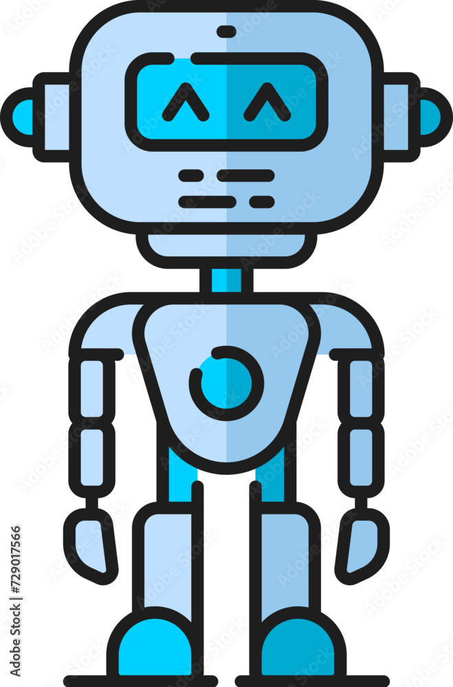 Poster robot cyborg color line icon, cartoon robotic android bot, vector character. retro robot with mechan