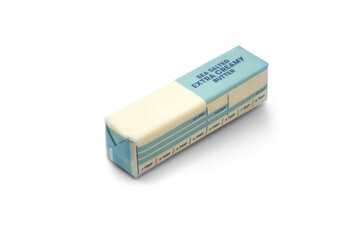 Sea Salted Extra Creamy Stick of Butter for Cooking and Baking - at an angle with transparent shadow