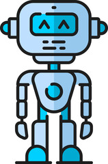 Robot cyborg color line icon, cartoon robotic android bot, vector character. Retro robot with mechanical arms and face display in outline icon, cyber machine or space alien, AI robotic android bot