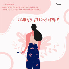 Women's History Month in March Poster banner design, and she is holding a flower in her hand Women History Month concept design vector illustration.