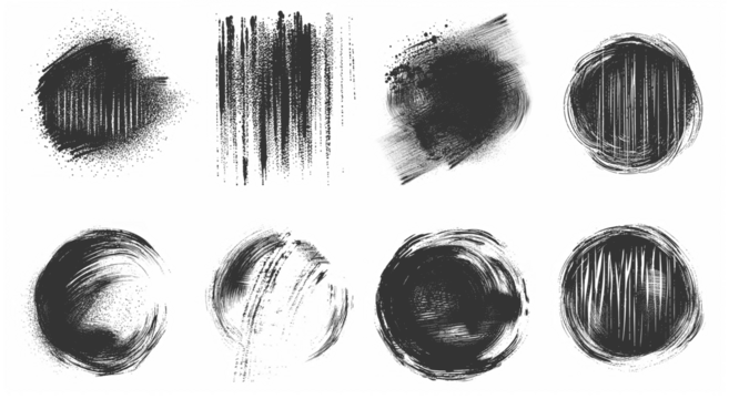 Chalk Texture Stain Set: Hand-Drawn Doodle Effect for Crayon Brush Design, Scratch Frame Shape, Pencil Effect. Ink Brushstroke and Paintbrush Template with Black Ink Brush Stroke