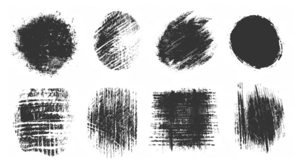 Chalk Texture Stain Set: Hand-Drawn Doodle Effect for Crayon Brush Design, Scratch Frame Shape, Pencil Effect. Ink Brushstroke and Paintbrush Template with Black Ink Brush Stroke