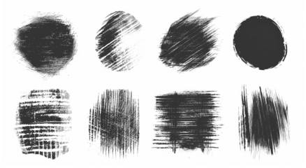 Chalk Texture Stain Set: Hand-Drawn Doodle Effect for Crayon Brush Design, Scratch Frame Shape, Pencil Effect. Ink Brushstroke and Paintbrush Template with Black Ink Brush Stroke