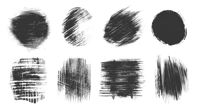 Chalk Texture Stain Set: Hand-Drawn Doodle Effect for Crayon Brush Design, Scratch Frame Shape, Pencil Effect. Ink Brushstroke and Paintbrush Template with Black Ink Brush Stroke