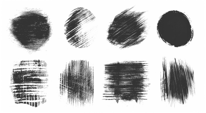 Chalk Texture Stain Set: Hand-Drawn Doodle Effect for Crayon Brush Design, Scratch Frame Shape, Pencil Effect. Ink Brushstroke and Paintbrush Template with Black Ink Brush Stroke