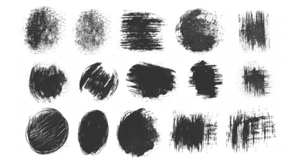 Chalk Texture Stain Set: Hand-Drawn Doodle Effect for Crayon Brush Design, Scratch Frame Shape, Pencil Effect. Ink Brushstroke and Paintbrush Template with Black Ink Brush Stroke