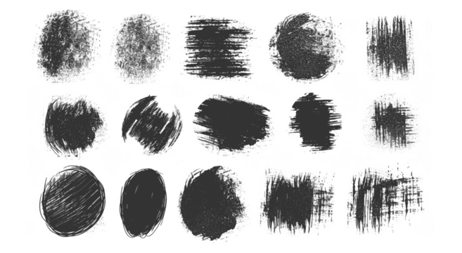 Chalk Texture Stain Set: Hand-Drawn Doodle Effect for Crayon Brush Design, Scratch Frame Shape, Pencil Effect. Ink Brushstroke and Paintbrush Template with Black Ink Brush Stroke