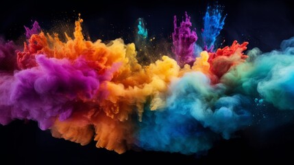 Fototapeta na wymiar Colorful powder explosion on black background. Abstract pastel color dust particles splash