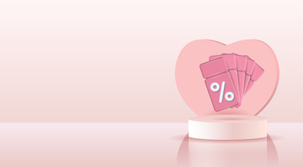 A discount coupon on the catwalk, a sale with a great deal for shopping.
 3d vector image. copy space, banner.
