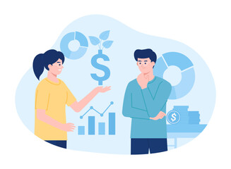 Men invest and earn profits concept flat illustration