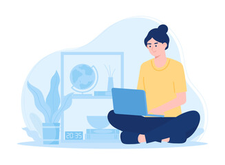 Someone is studying on a laptop concept flat illustration