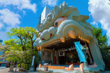 Namba Yasaka-jinja one of Osaka’s most distinctive places of worship with gigantic lion...