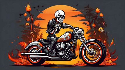illustration of skeleton ride a choper bike for t shirt design or some mascot club artwork