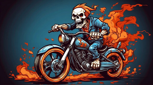 illustration of skeleton ride a choper bike for t shirt design or some mascot club artwork