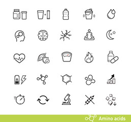 Fototapeta premium Vitality icon set for human-improving products, sport nutrition. The outline icons are well scalable and editable. Contrasting elements are good for different backgrounds. EPS10.