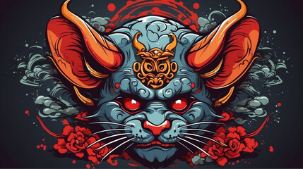 Fototapeta premium oni mask vector with animal mode japanese style artwork