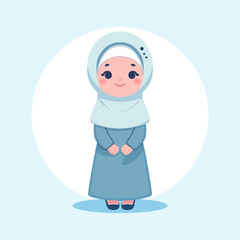 beautiful muslim teen girls wearing hijab cartoon vector illustration
