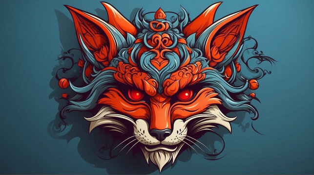 oni mask vector with animal mode japanese style artwork