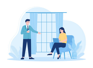 Workers consult each other on the job concept flat illustration