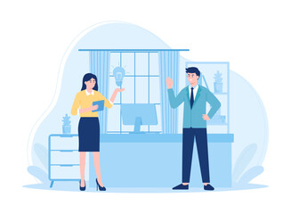 Workers consult each other on the job concept flat illustration