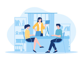 Workers consult each other on work concept flat illustration