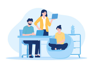 Business people working in the office are exchanging ideas concept flat illustration