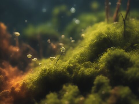 Exotic underwater plant in shallow depth of field macro image on seabed in tropical waters.