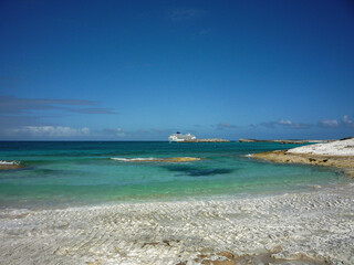 Modern family cruiseship or cruise ship liner Sky at sea in summer during Caribbean cruising dream vacation tropical islands