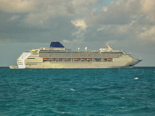 Modern family cruiseship or cruise ship liner Sky at sea in summer during Caribbean cruising dream...