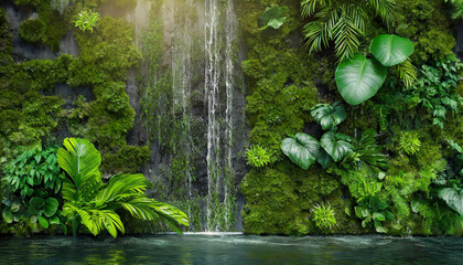 green wall with waterfall